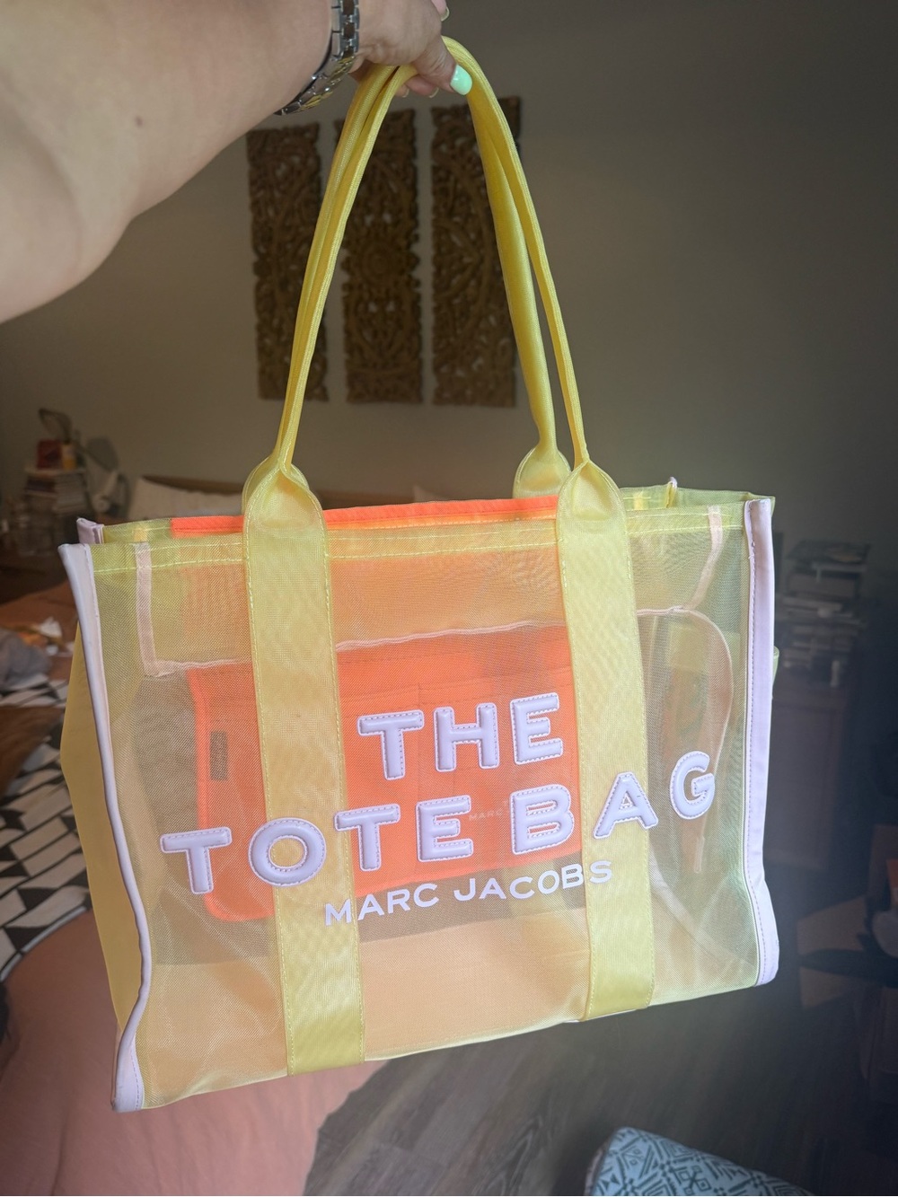 Marc Jacobs Yellow Mesh Tote with Orange and pink